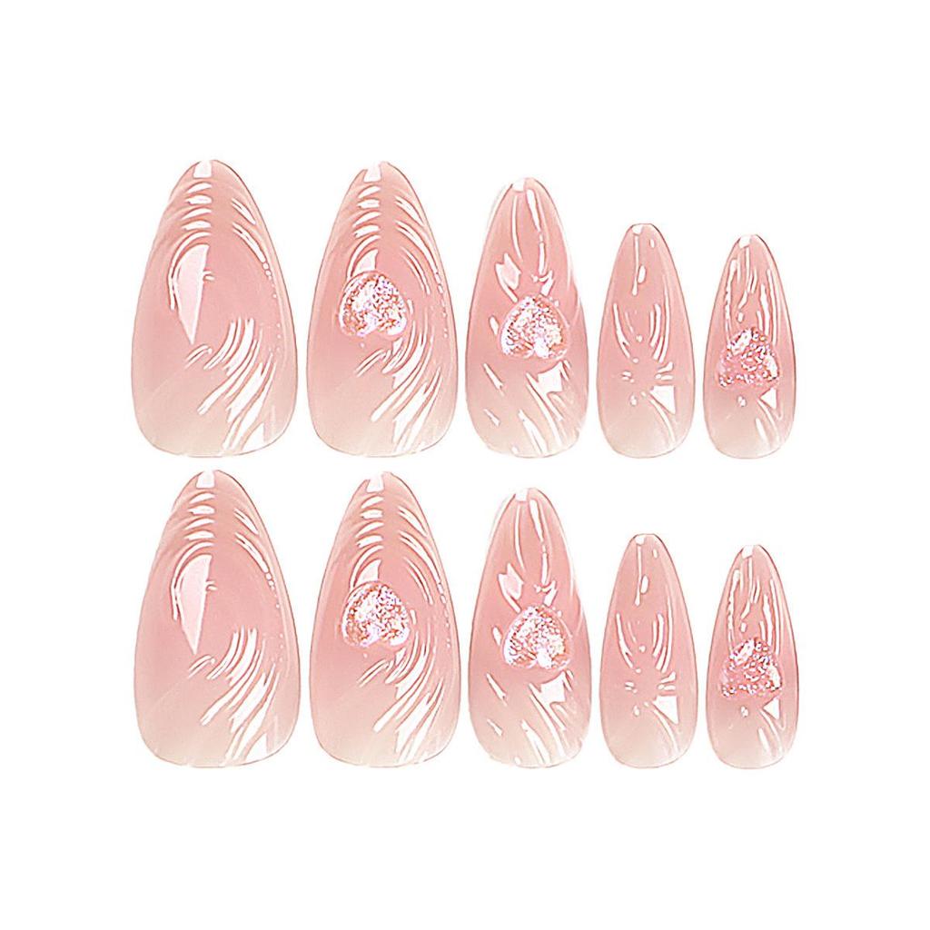 3D Stereo Wave Heart Aurora Short Pointed Wearable False Nails - Nail Art Tips