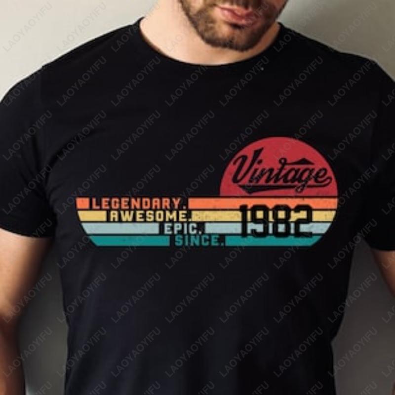 40th Birthday Vintage 1982 T Shirt 40th Gift 40 Years Old Tee Milestone Legend Vintage Classic Rainbow Letter Print Graphic Tops