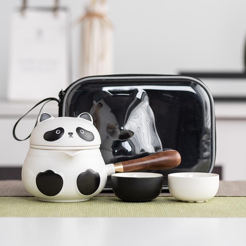 Light luxury panda portable travel tea set, grab a pot, two cups, express cup, high-end business gifts