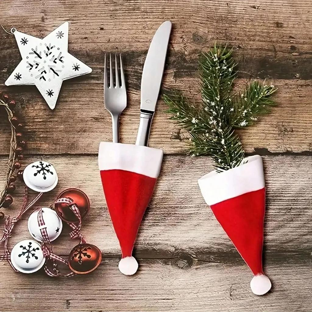 5 Stück-Frohe Weihnachten Dekoration Bestecktasche Ständer Weihnachtsmütze Gabel Messer Bestecktasche Weihnachtsdekoration Einrichtungsgegenstände