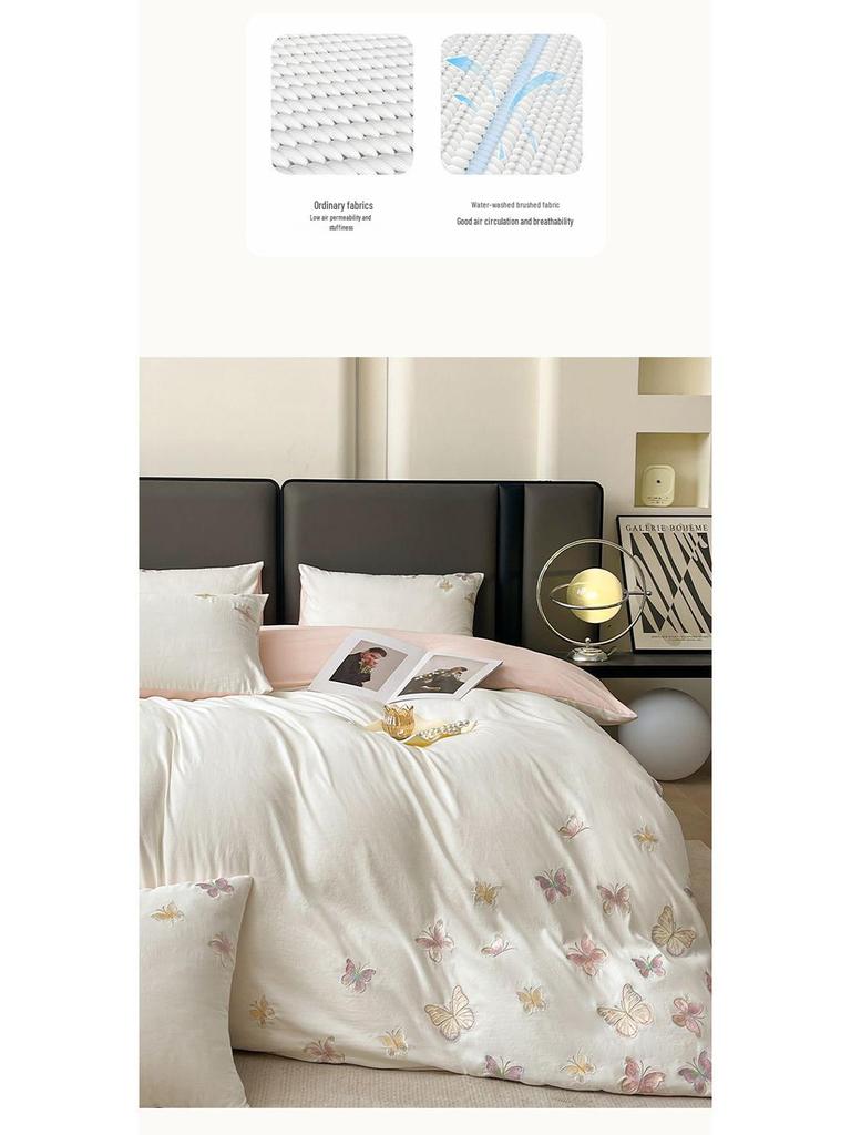 G5Z Light Luxury Embroidery Soft Cotton Bedding Set - Duvet Cover, Fitted Sheet, and Pillowcases.