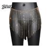 Shimmering Rhinestone Hip Belt Tassel Waist Chain for Women Sparkly Sexy Belly Dance Body Skirt-Style Skirt Festival Outfits Accessory Elastic Stage