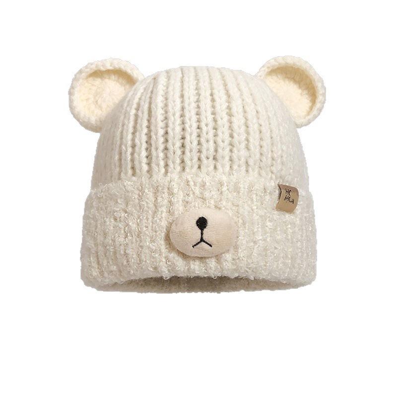 Autumn and Winter Bear Ear Ear Protection Hat Warm Bag Head Wool Hat Sweet and Cute Knitted Hat Student Versatile Hat Woman