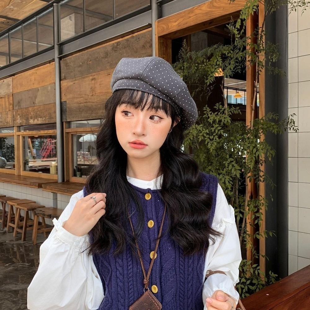 Korean Style Women Painter Hat Keep Warm Women Octagonal Cap Sweet Polka Dot Beret Hat  Outdoor