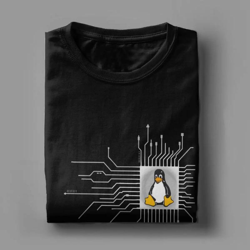 Pinguin PC Nerd Core CPU Linux T-Shirts Männer Computer System Lustige Reine Baumwolle T-Shirt Crewneck Kurzarm T-Shirts Kleidung T-Shirts männer