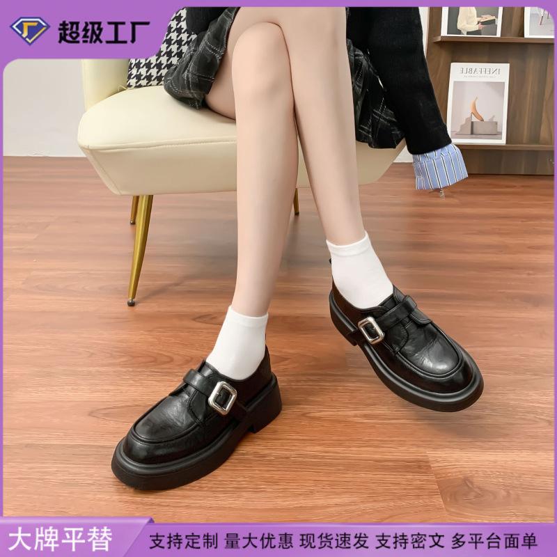 Grape mother winter new thick-soled small leather shoes women's British style thick-soled heightening uniform loafers women's retro shoes