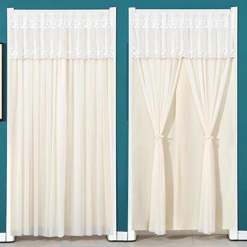 Lace Door Partition Curtain for Home – No-Drill, Double Layer, Transparent Gauze, Polyester, Anti-Mosquito.