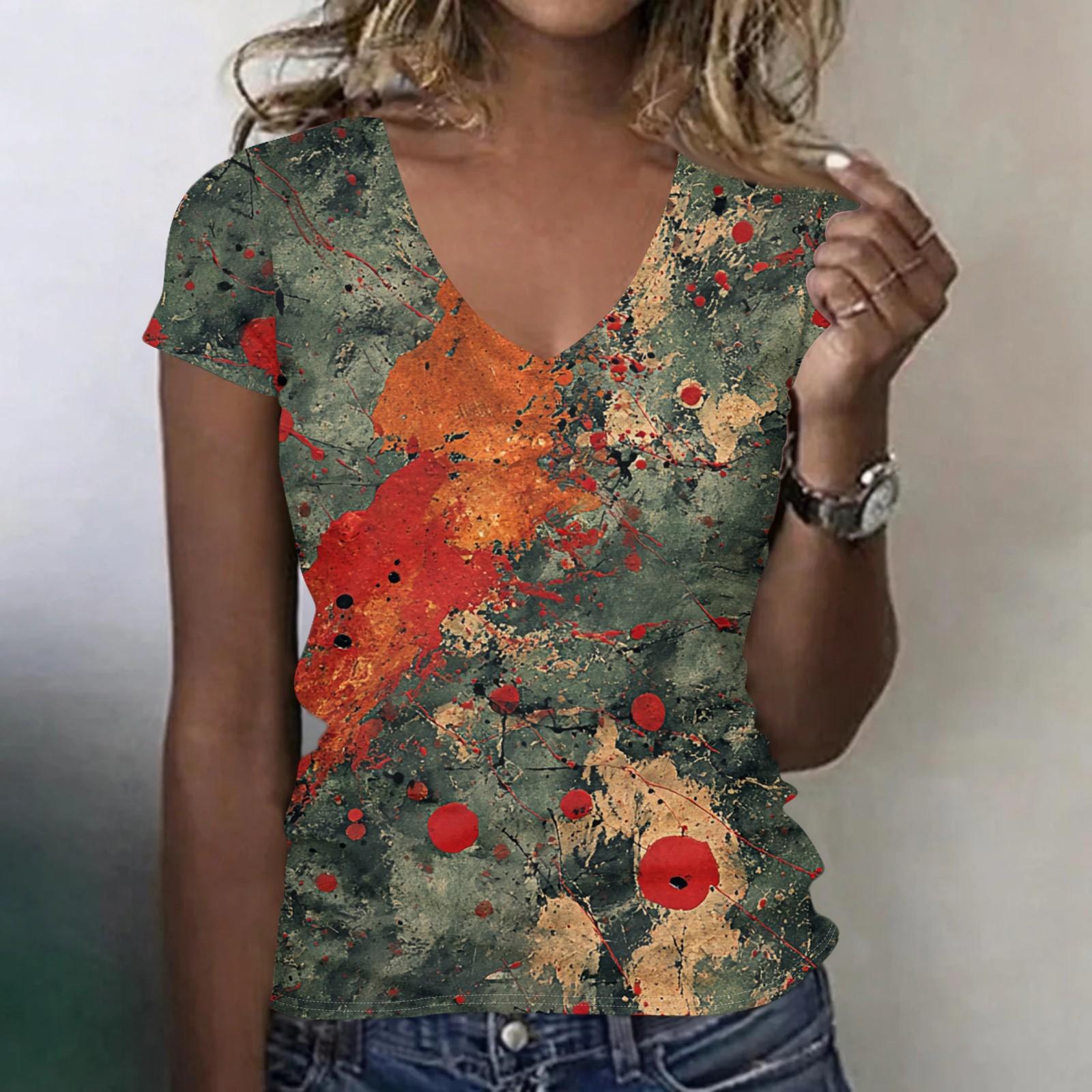 Women s V-Neck Blouse with Halloween Print Lightweight Top for Spring Summer XXL