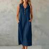 Women's Fashion Color Hooded Buttoned Pocket Sleeveless Casual Loose Dress