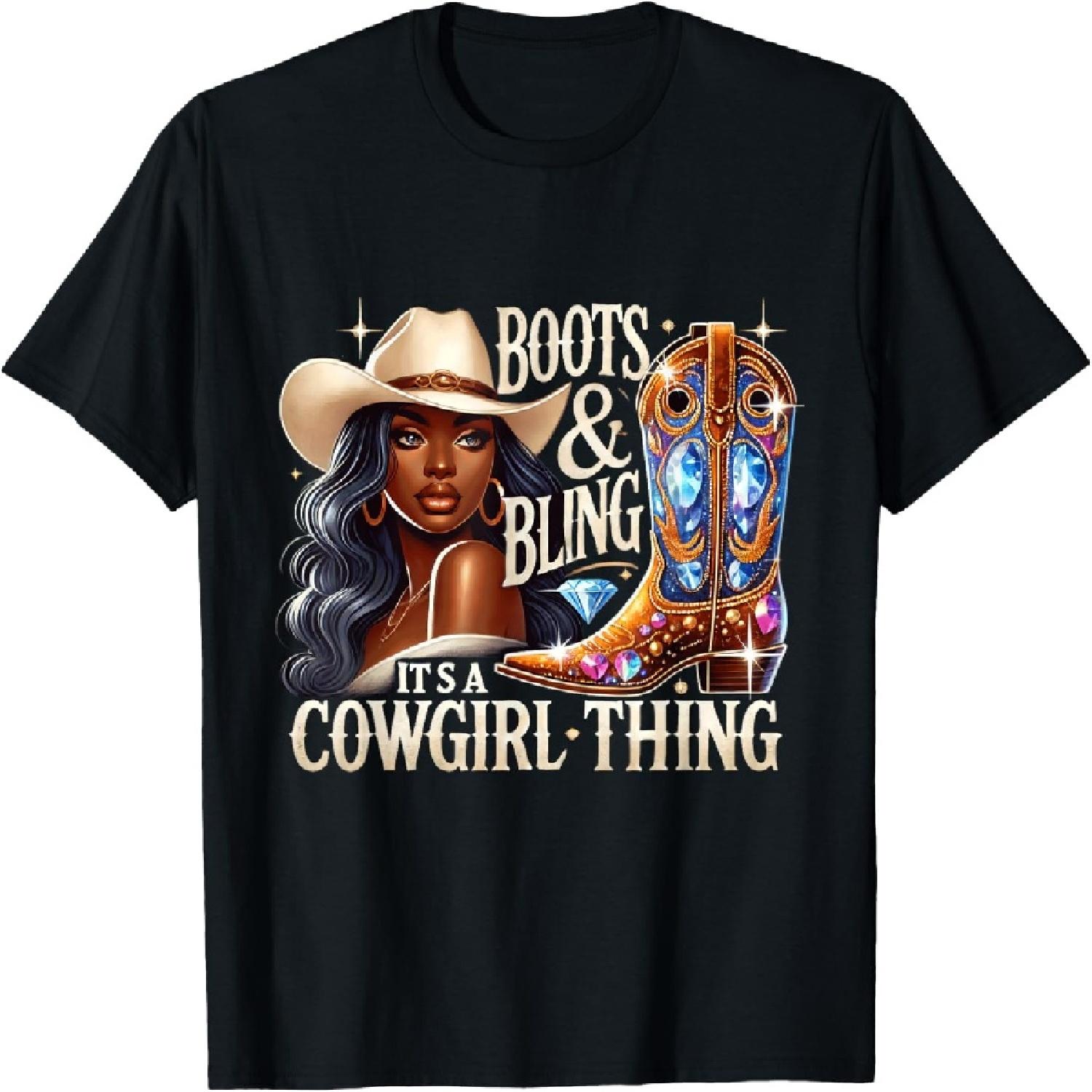 

Boots & Bling its a Cowgirl Thing Cowgirl Melanin Rodeo T-Shirt S