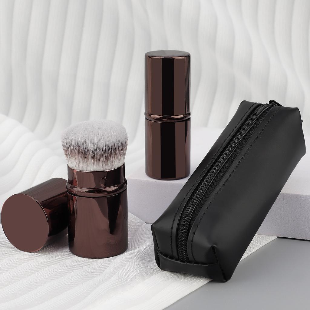 Convenient Travel Short Handle Retractable Makeup Brush with PU Zipper Bag Multifunctional Foundation Brush Honey Brush Beauty Tool