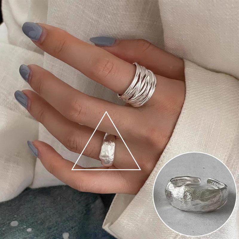 Korean Style S925 Silver-Plated Water Drop Crossover Open Ring – Women's Retro Fashion for Index Finger