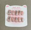 10pcs Handmade Short Square Press On Nails Kawaii Cat Bow Silver Heart Star Pink Glitter Full Cover Reusable False Nails