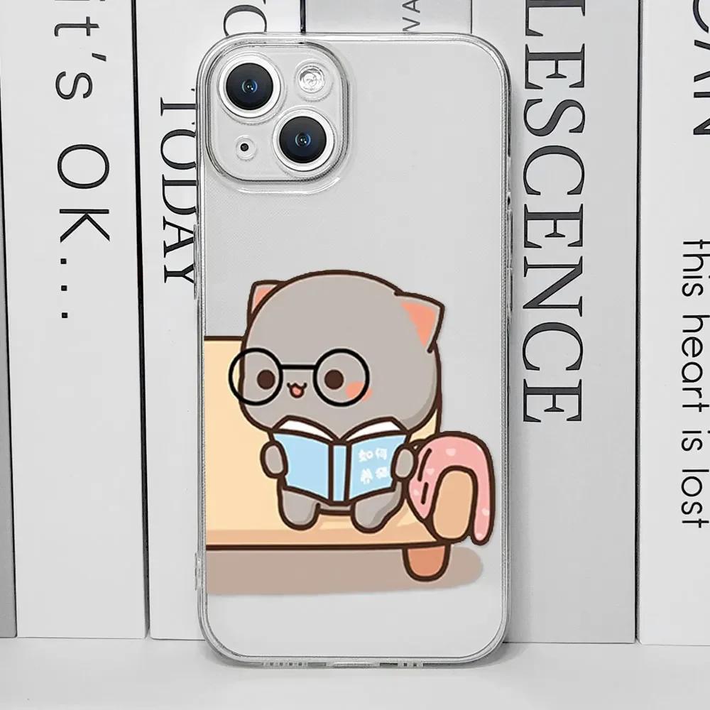 Funny Cartoon Heart Cat Paired Couple Phone Case for IPhone 11 12 13 16 15 Pro Max Mini X XS 7 8 14 Plus SE2 Clear Lovers Covers