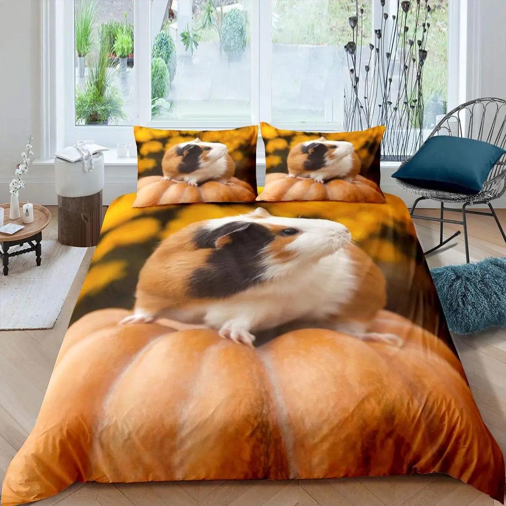Guinea Pig Duvet Cover Set Cute Cavy Pattern Bedding Set Animal Quilt Cover for Boys Girls Garden Nature Polyester Bedding Set