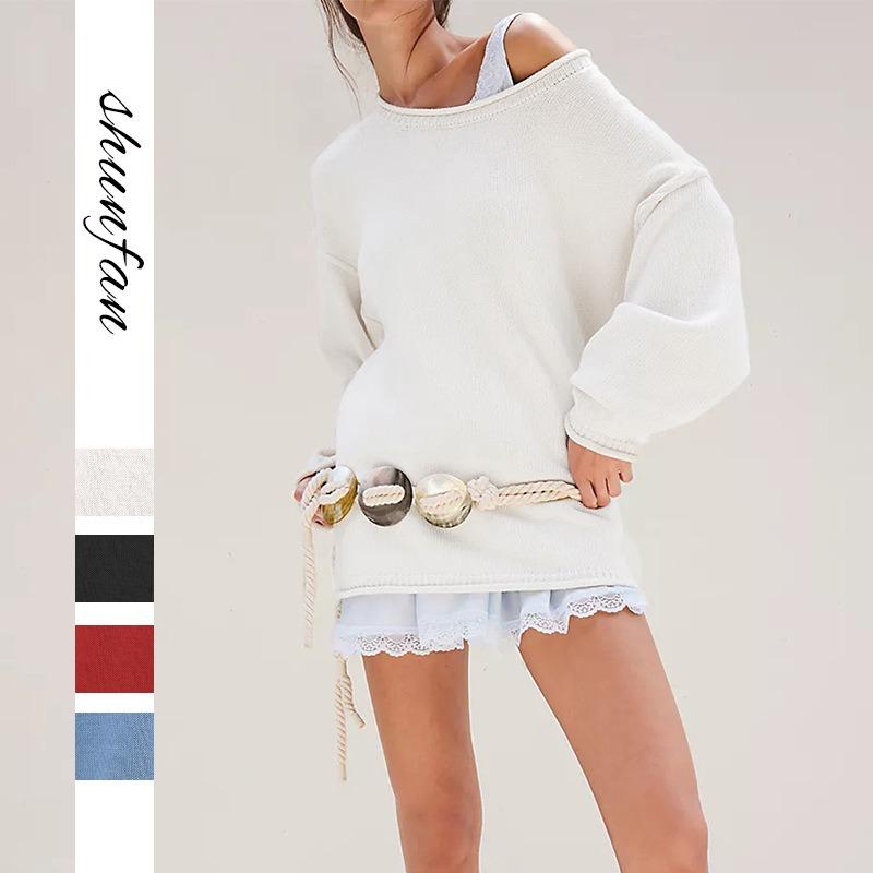New Women's Clothing Hot Autumn and Winter Knitted Solid Color Round Neck Loose and Versatile Basic Pullover Sweater