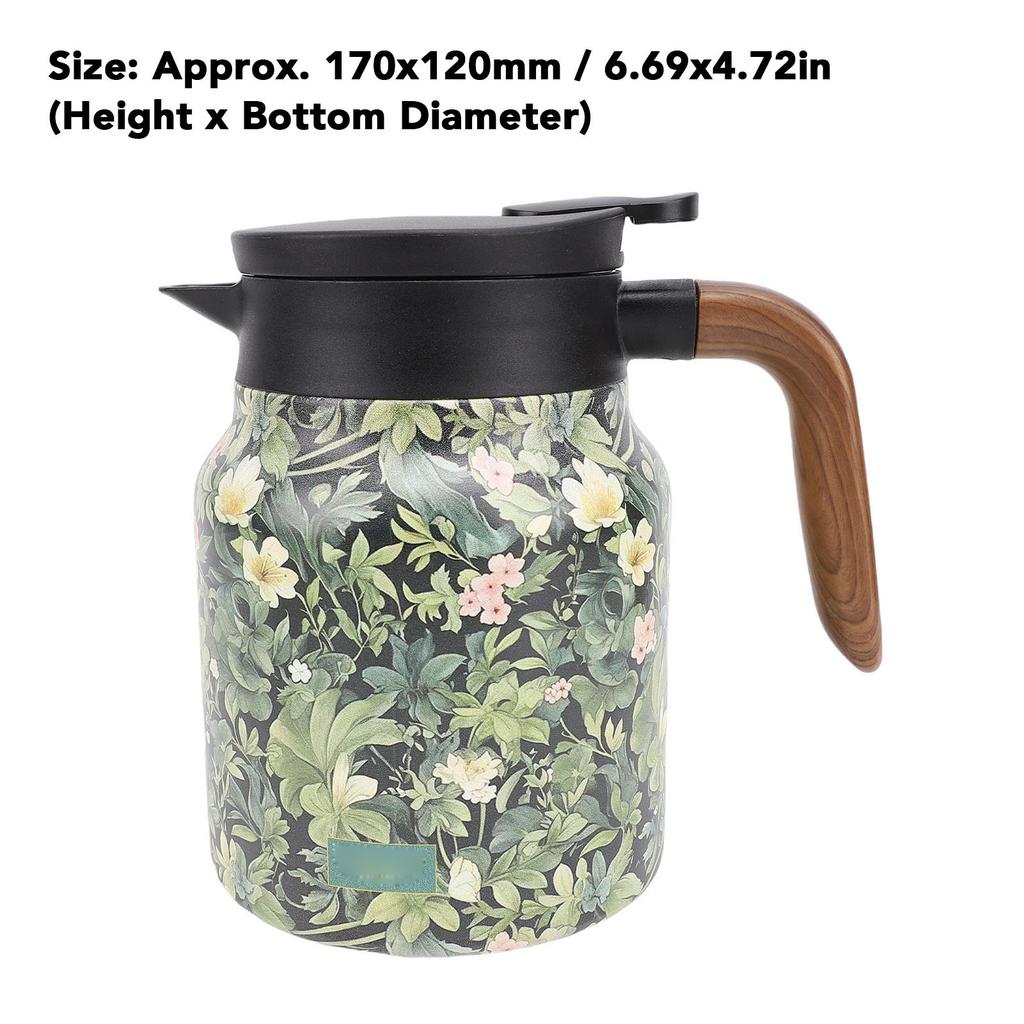 Insulated Teapot with Infuser 1000ml Leak Proof 316 Stainless Steel Floral Pattern Temp Digital Display Coffee Pot for Home Travel