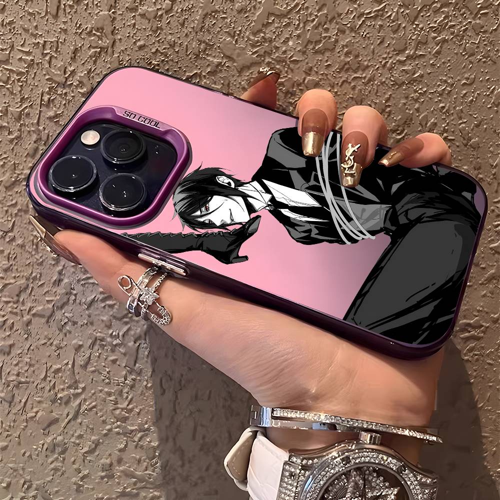 Black Butler Phone Case For iPhone 16 15 14 13 12 11 Plus Pro Max multicolor Aurora laser Shockproof Funda Cover
