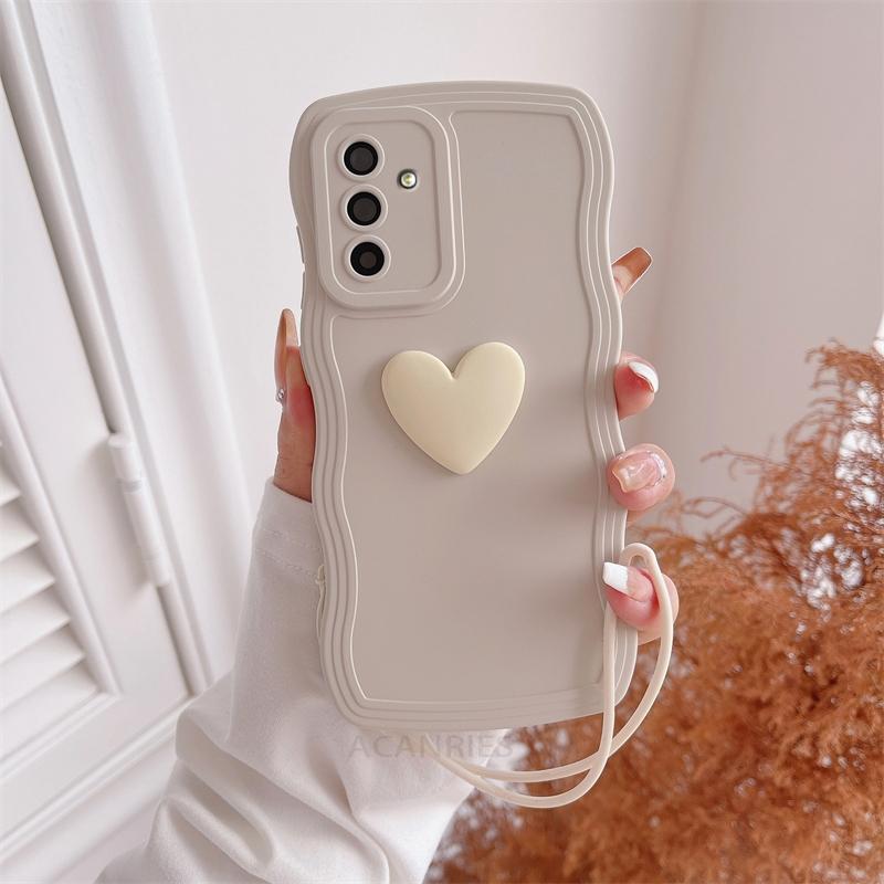

A 16 26 36 56 15 25 35 55 Love Heart Wavy Silicone Case For Samsung Galaxy A16 A26 A36 A56 A15 A25 A35 A55 5g Lanyard Cover A06 Galaxy A34