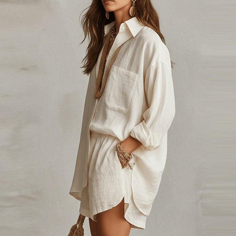 Lazy Shirt Set Fashionable Solid Color Shorts Two-piece Women