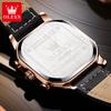 OLEVS 9950 Trend Brand Original Men's Watches Square Waterproof Chronograph Quartz Watch Luminous Leather Strap Male Wristwatch