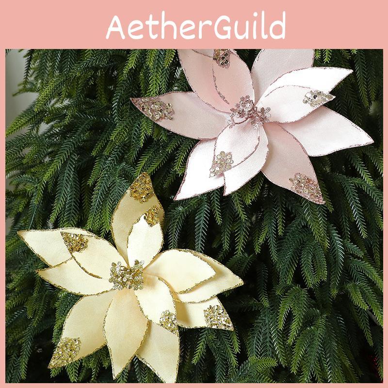 Holiday Fabric Flower Decor For Christmas Tree And Table Centerpieces