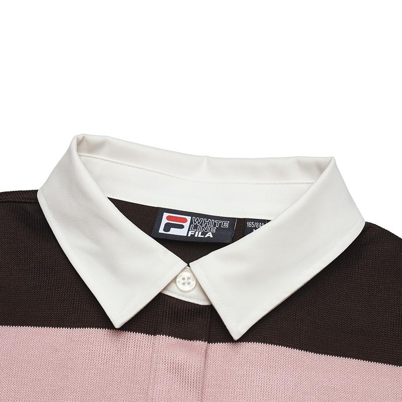 Fila Striped Knitted College Style Long Sleeve Polo Shirt Women Tops Coffee-Brown F11W519219FBN