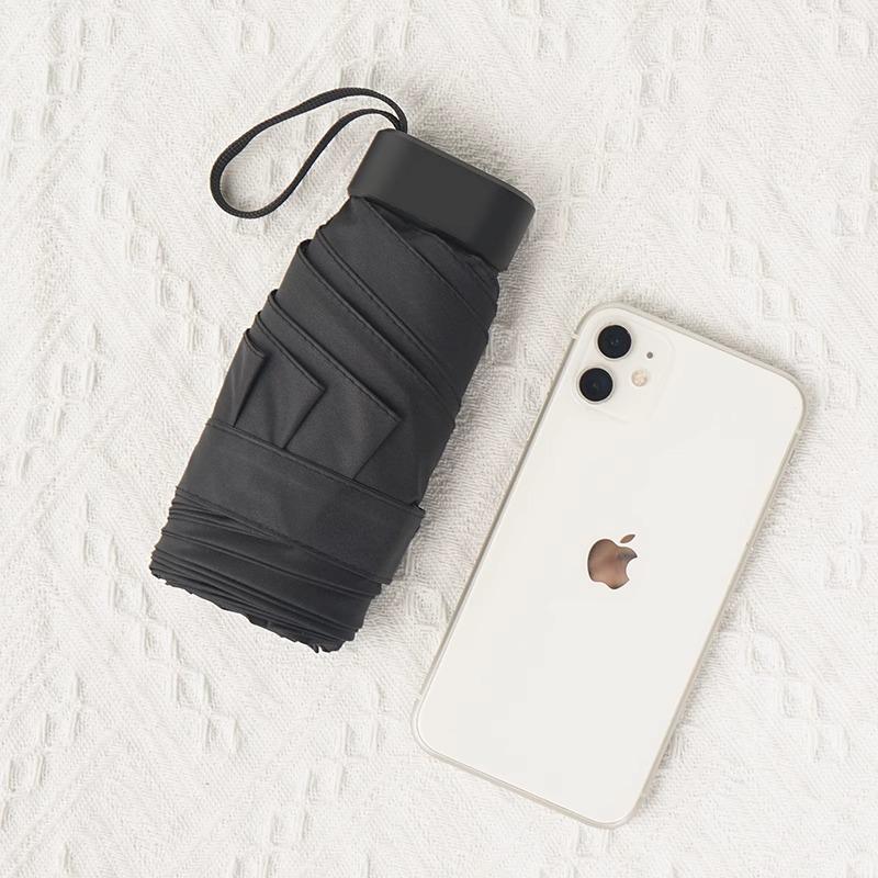 Customizable Black Glue Folding Capsule Umbrella with Flat Handle and 60% UV Protection