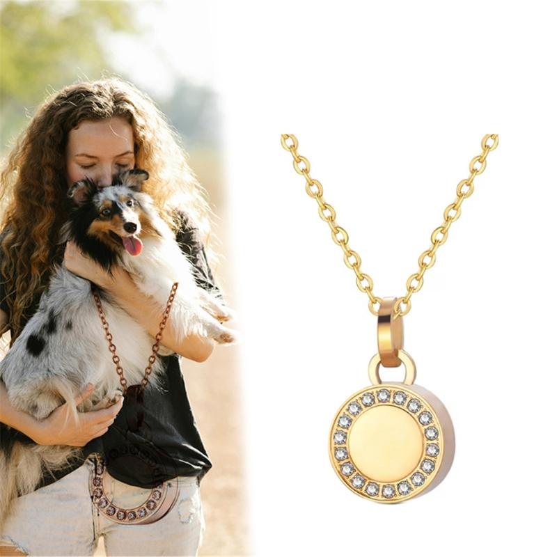 Steel Cremation Jewelry Round Accent Openable Urn For Pet Ashes Necklace