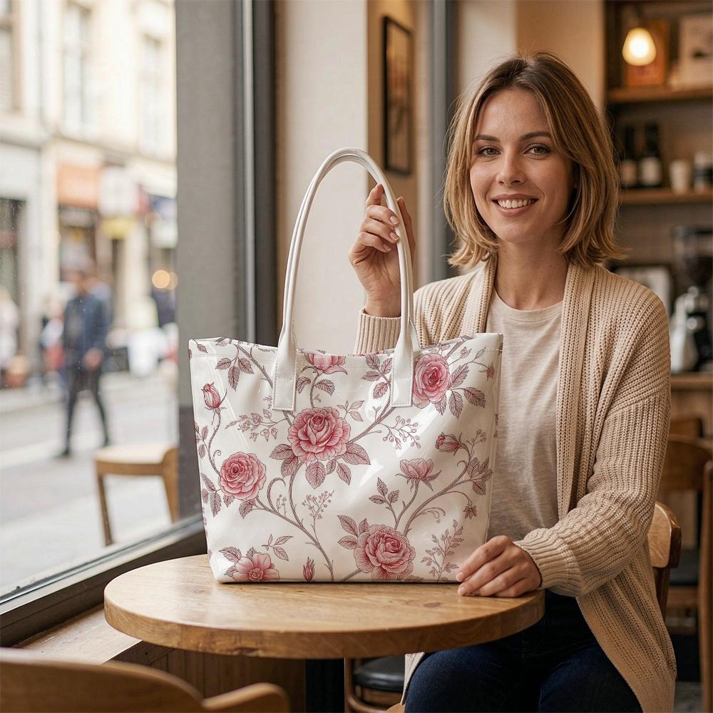 Elegant Rose Print Ladies Shoulder Bag Fashion Casual Daily Tote Bag