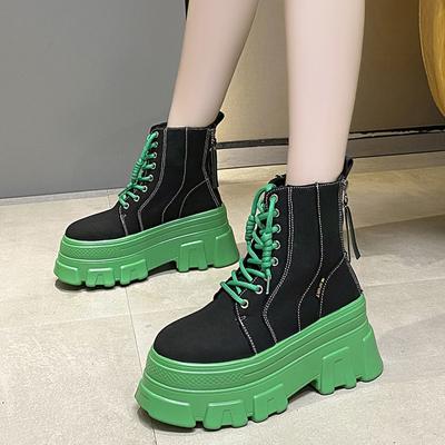 Mode Rimocy Grün Punk Chunky Plateau Stiefeletten für Frauen Herbst Winter Dicke Unterseite Motorradstiefel Wedges Gothic Schuhe Frau