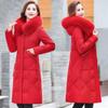 Women Winter Temperament Elegant Long Embroidered Warm Coat Solid Color Hooded Slim Jacket