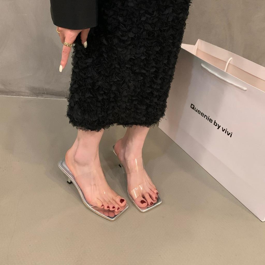 French Temperament Transparent with Cool Slippers Fairy Shoes Summer Wear 2025 New Summer High Heels Sandals