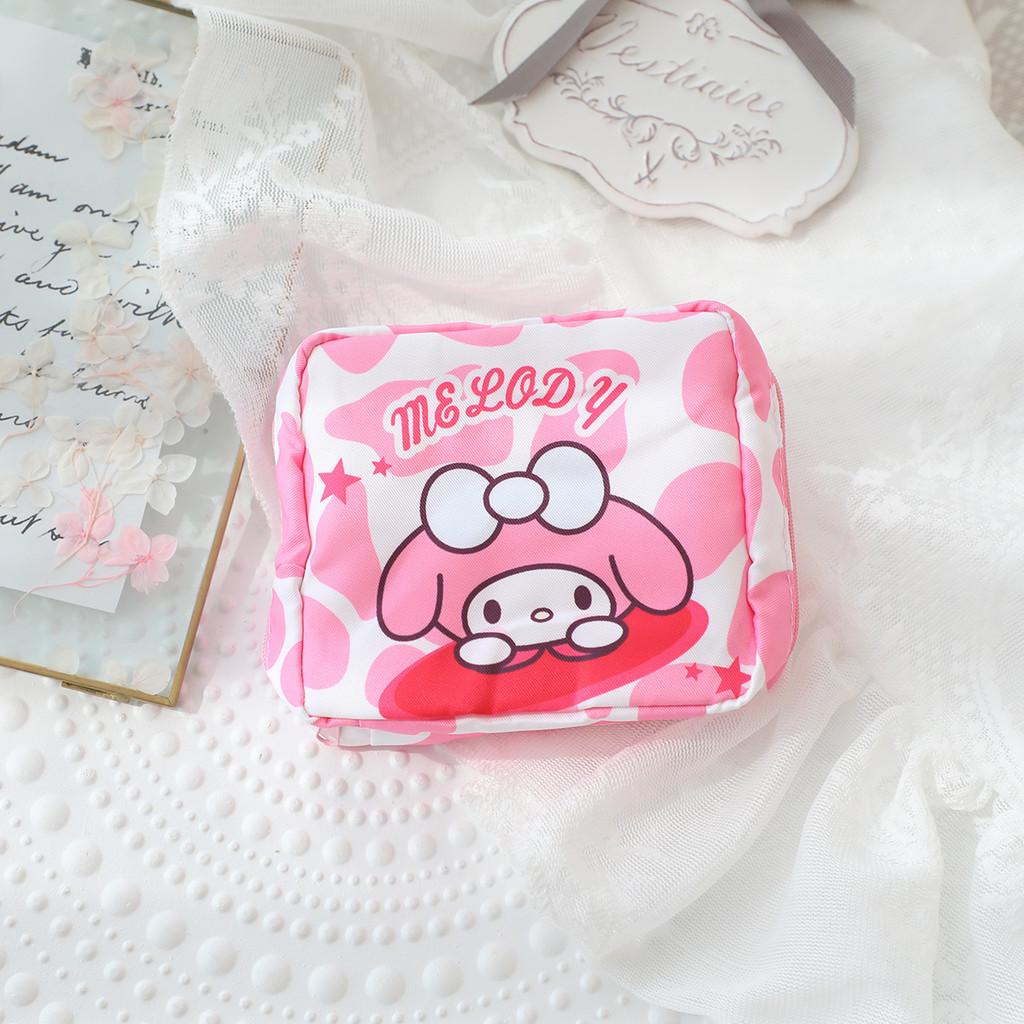 Vertical Stripes Pom Pom Purin Cartoon Travel Sanitary Napkin Bag For Use Women