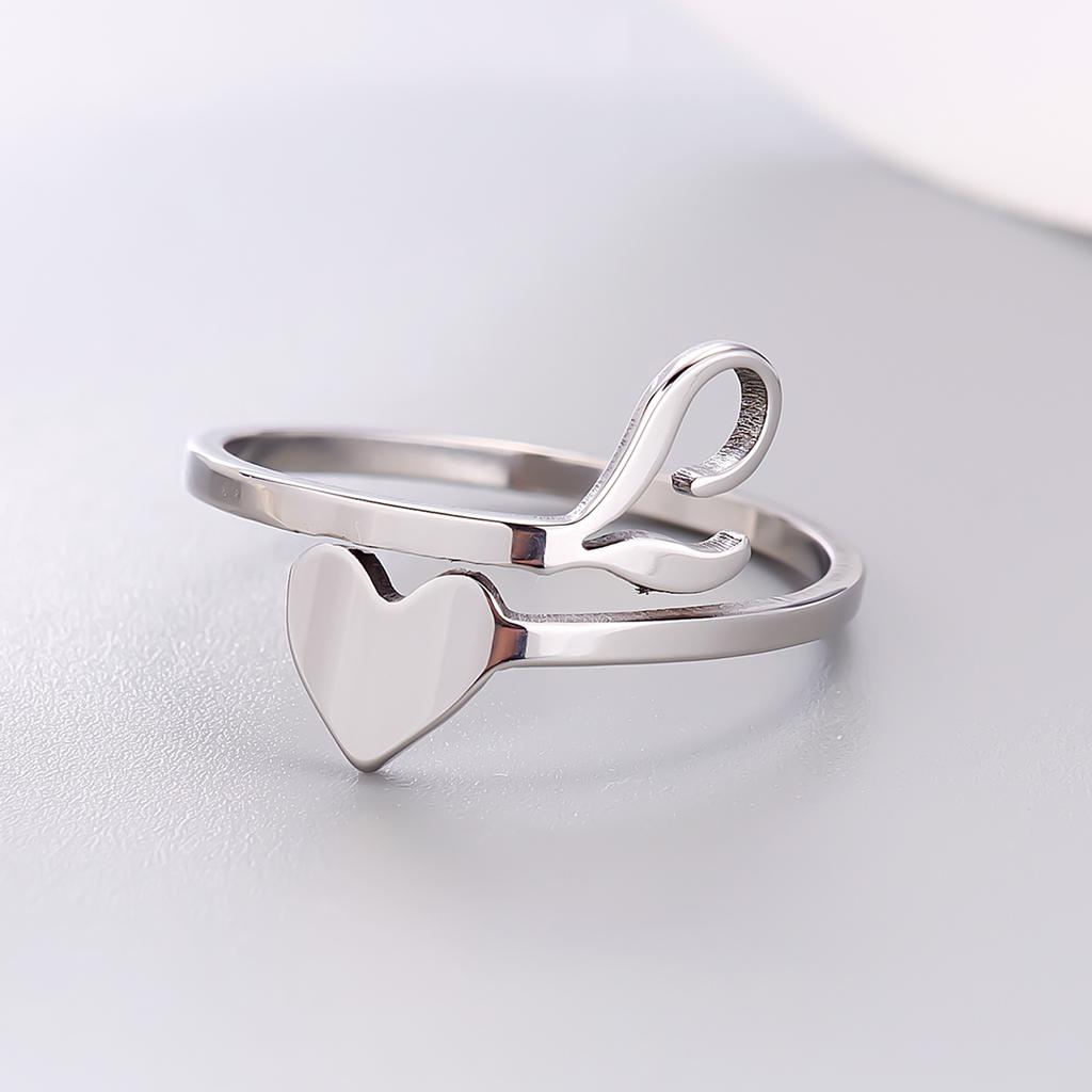 Silver Color 26 Letter Love Heart Rings Stainless Steel Open Ring for Women Men Couple Initial Name Finger Jewelry Gifts