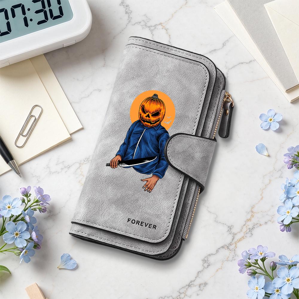 Halloween Pumpkin Print Long Wallet Fashion Multi Slot Card Holder Casual Portable Daily Purse