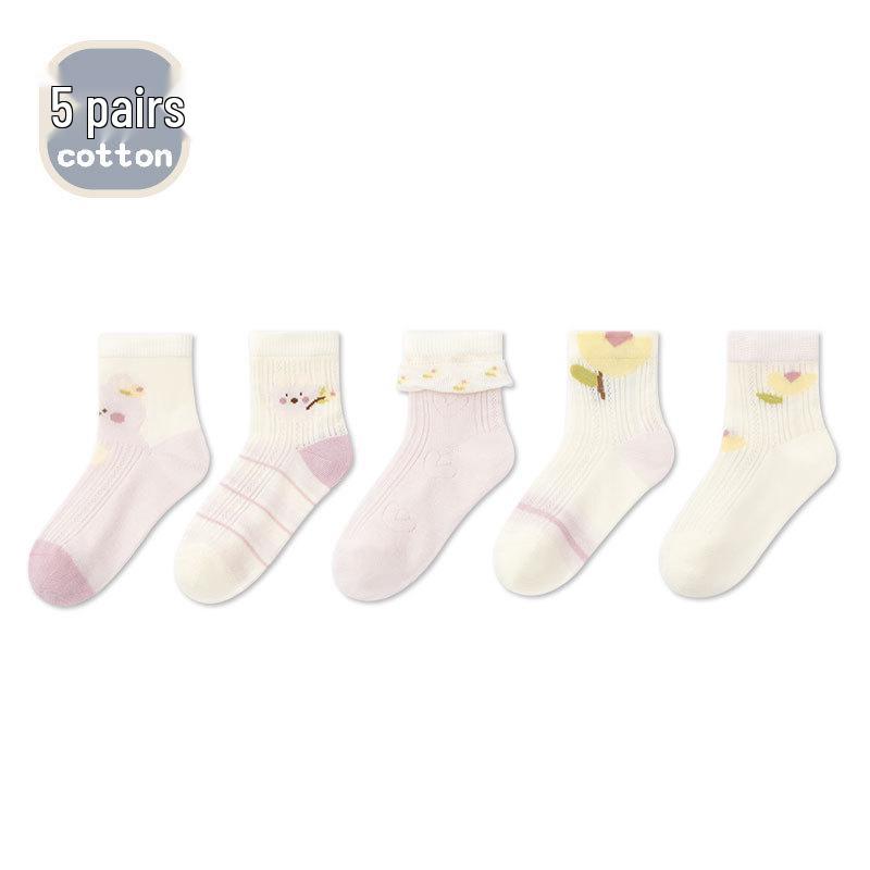 Spring/Summer Cartoon Mesh Pink Baby Socks - Antibacterial, Seamless, Breathable, Thin, Non-Constricting Cotton for Girls