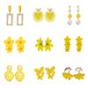 Yellow Flower Dangle Earrings Imitation Pearl Women Drop Earrings Hollow Square Statement Earrings Korean Earrings