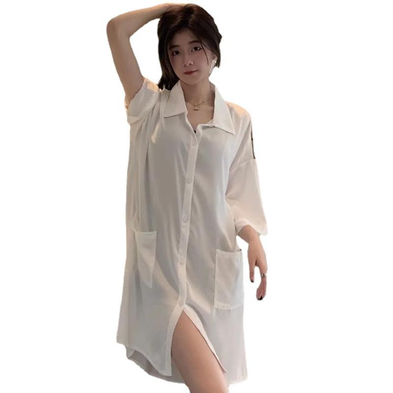 New chiffon pajamas women's summer short-sleeved bow lace pajamas, high-end sweet home wear