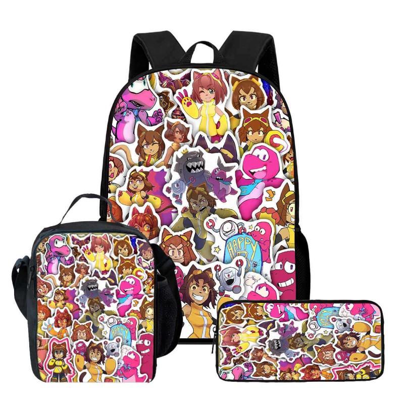 Kids School Backpack Set With Lunch Bag Pencil Case - Cartoon Print Lightweight Ergonomic Design Grades 1-2