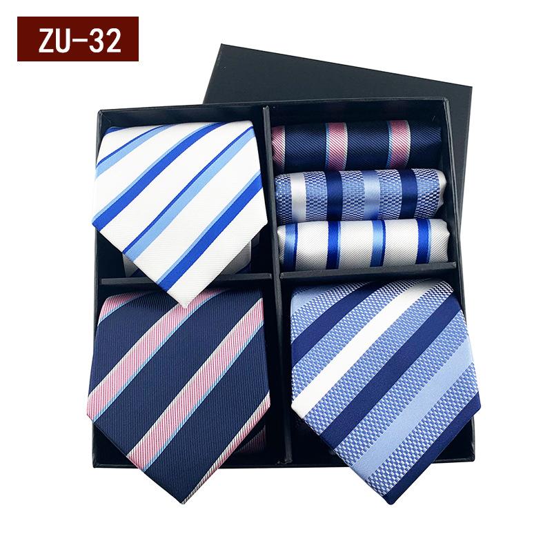Men'S Gift Box Tie, Fashionable Business Striped Tie Square Scarf Combination Set, Luxury Gift Box.