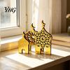 Office Desk Decoration 3PCS Ramadan Golden Castle Ornament, Hollow Mosque Design, Thick Wood And Holiday Party Supplies Acrylic Desktop Accents,