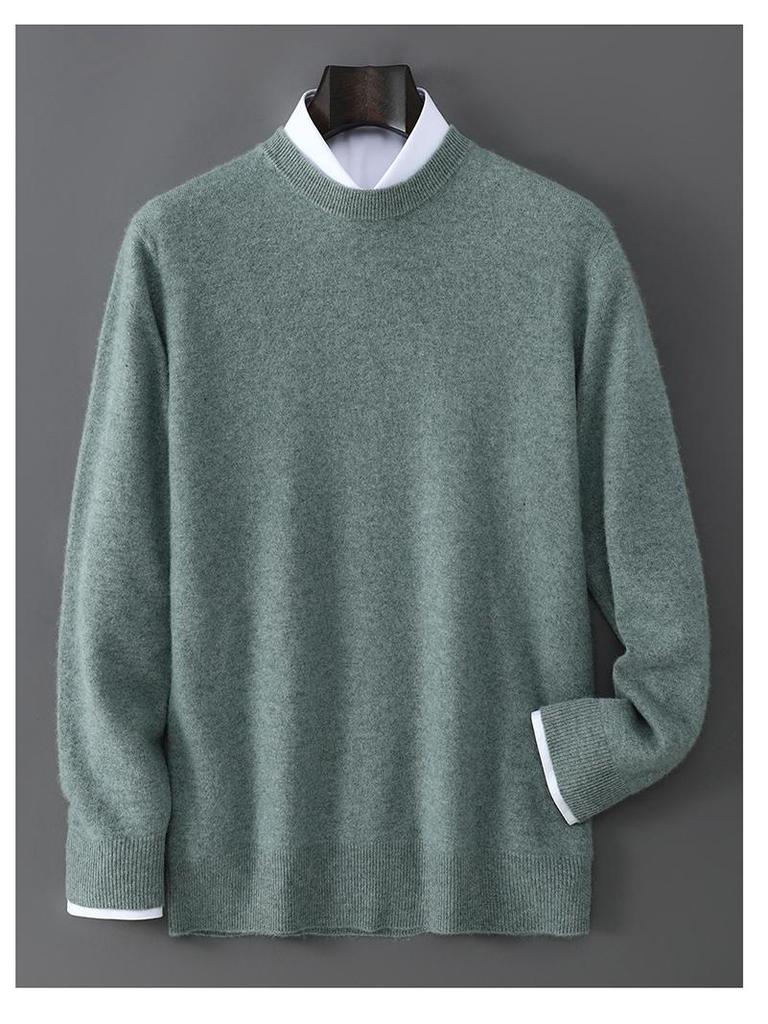 Men's 100% Australian Wool Round Neck Sweater - Casual Business Knitwear for Autumn/Winter