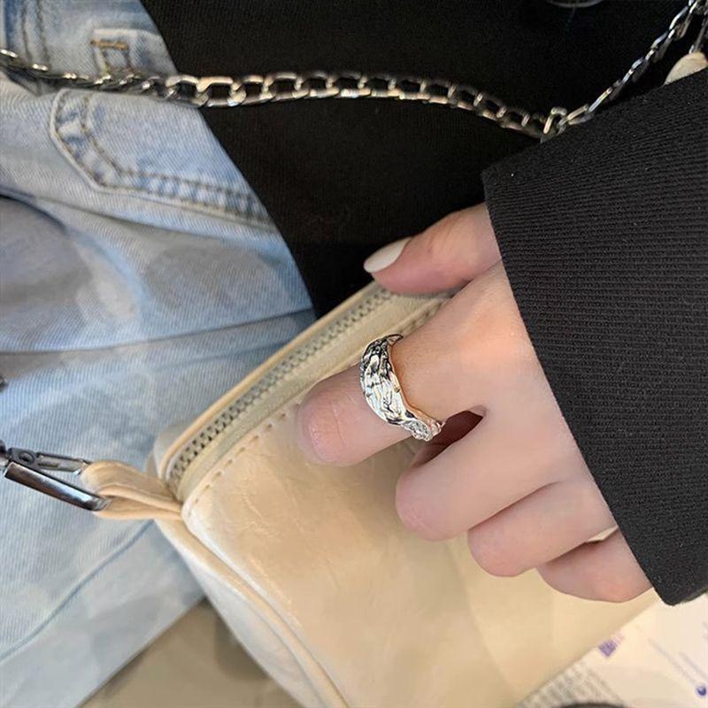 High Sense Niche Design Geometric Bump Ring Women'S Retro Fashion Personality Texture Open Ring Hip Hop