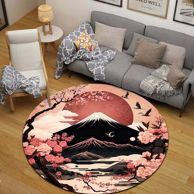 Statement Round Tiger Multicolor Area Rug, Non-Slip Floor Mat for Bedroom