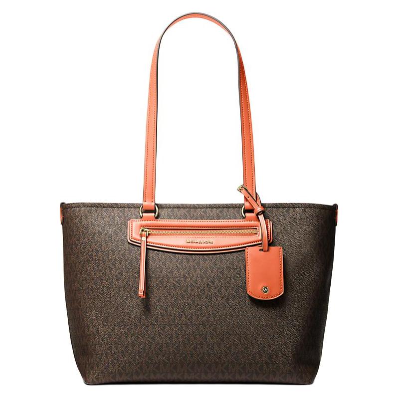 MICHAEL KORS Jet Set Travel Brand Logo Print Coated Canvas Tote Bag Tote Bag Shopping Bag Shoulder Bag Medium Women's Brown and Orange