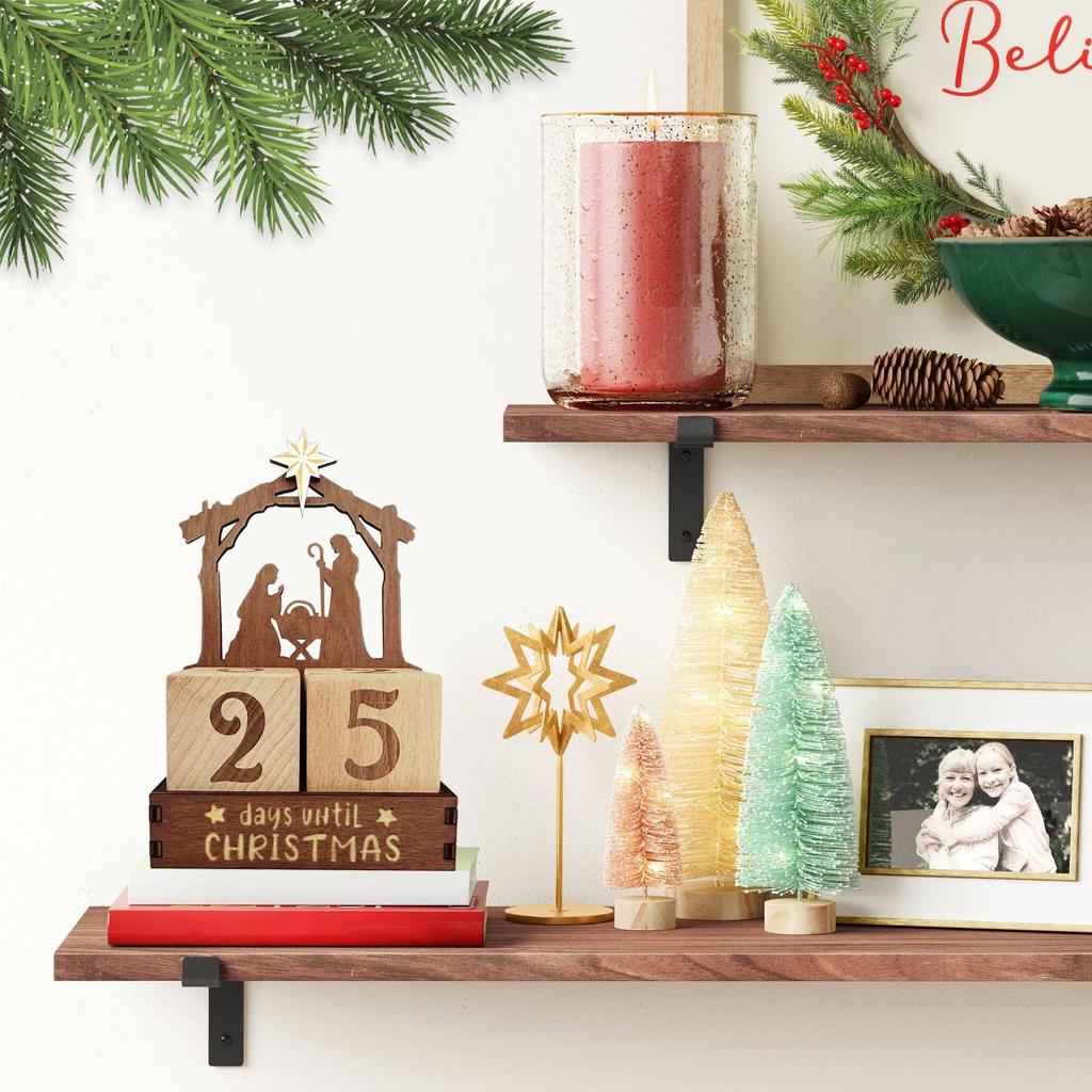 25-Day Wooden Nativity Countdown Calendar Tabletop Christmas Ornament Winter Festival Celebration Christian Advent Calendar
