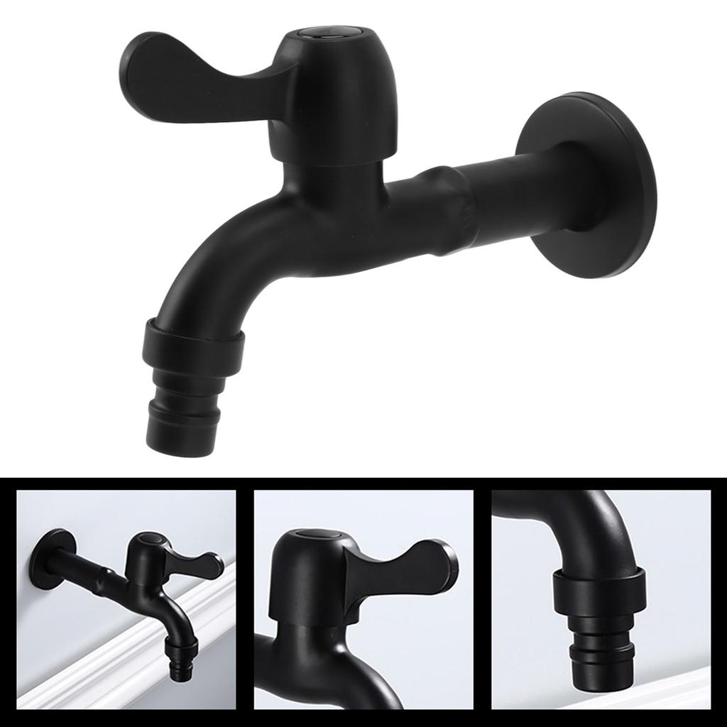 Water Faucet 304 Stainless Steel G1Celsius2 Caliber Wall Mounted Single Cold Water Tap Black