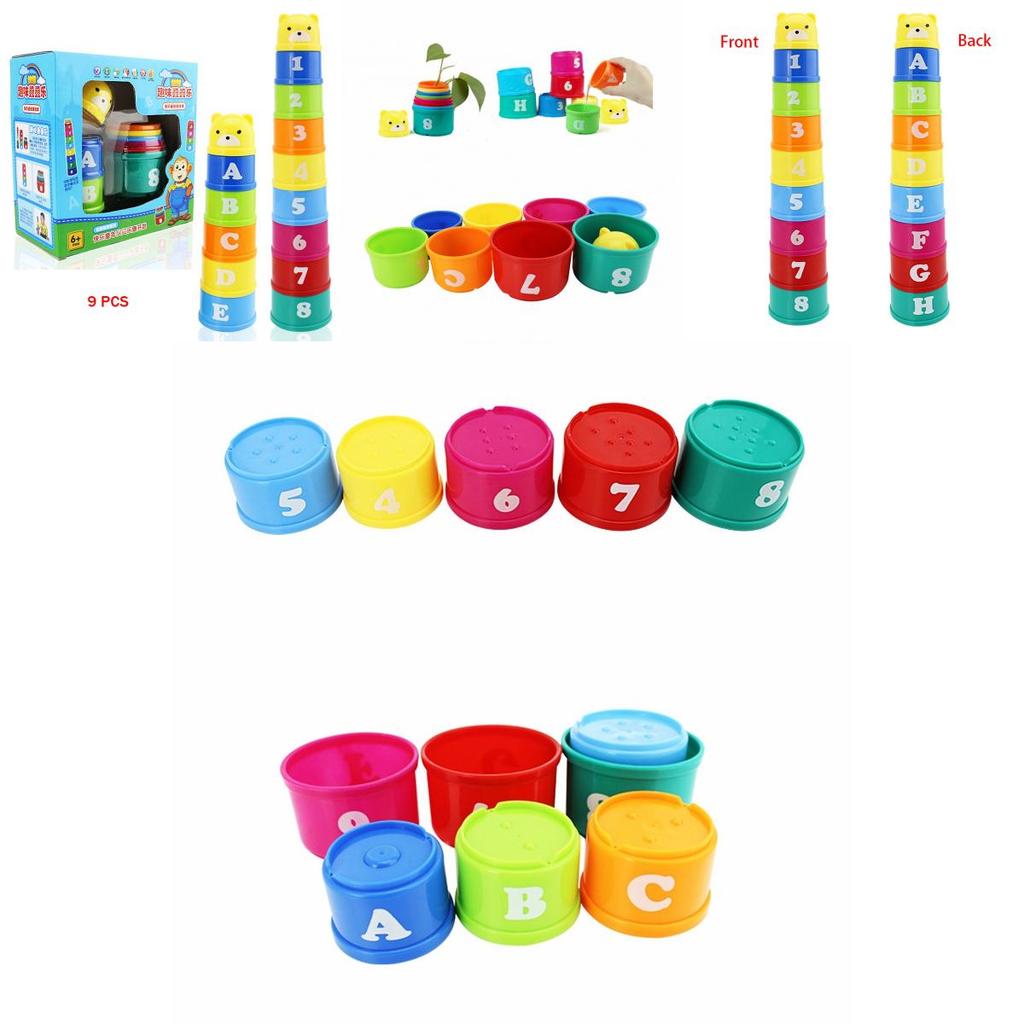 Lebendige und bunte 9-teilige Stapelbecher Badezimmer-Spielzeug Stapelset für kreatives Spielen