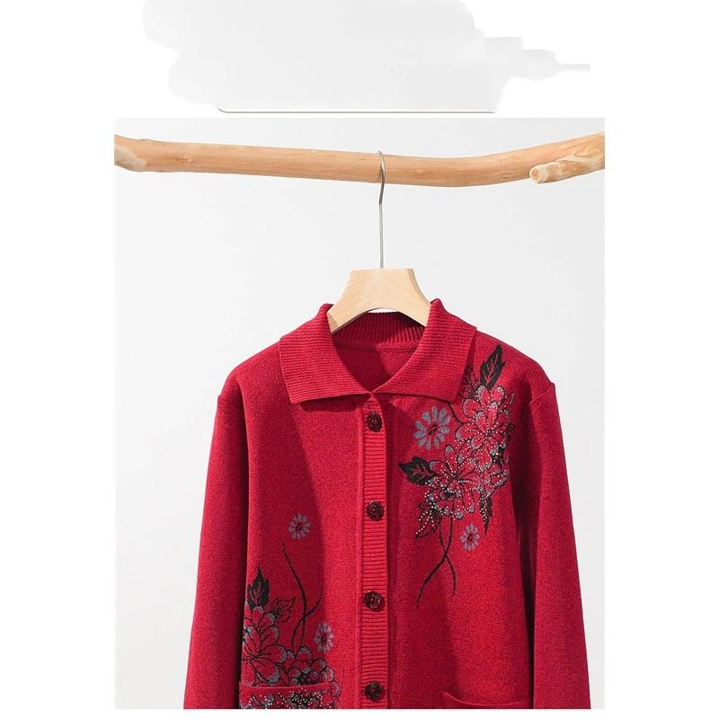 Damen Floral Bestickte Strickjacke mit Knöpfen